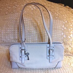 Fossil white small/medium cloth and leather shoulder bag tote